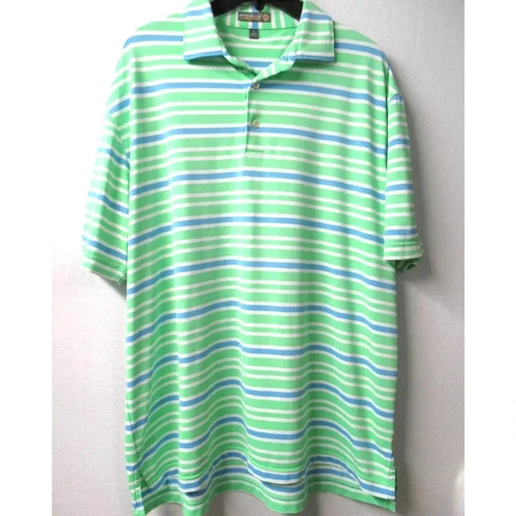 Peter Millar Summer Comfort Golf Polo Green Blue White Striped Men's Size Large - Picture 1 of 8